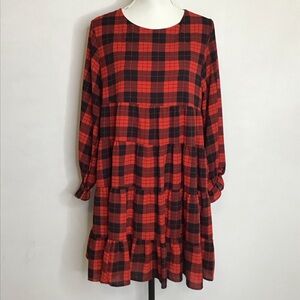 Joteisy Women Stylish Red and Black Plaid Checkered Fun Career Dress Size S